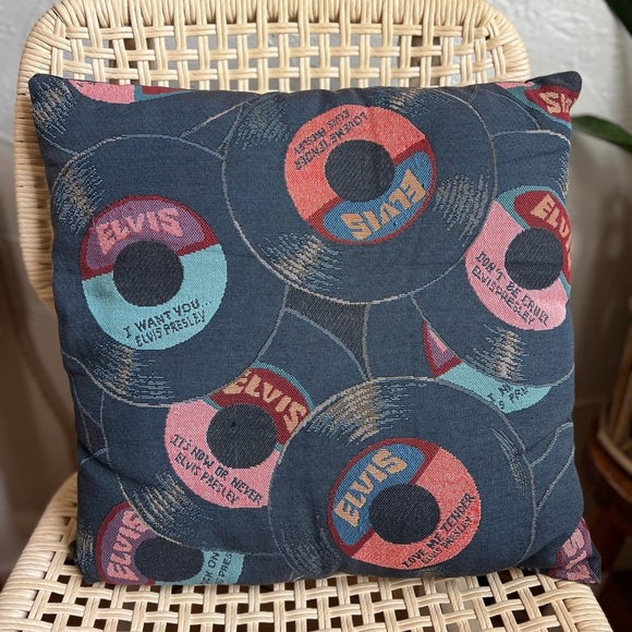 Vintage Elvis Presley Record Throw Pillow Rock n Roll Decor Tapestry Cushion MCM - Picture 1 of 6